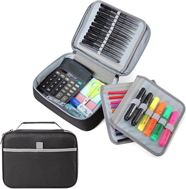 Pencil Case, Chase Chic Large Pen Pouch Bag with Compartments and Handle, Big Capacity School Supplies Stationery Storage Organizer for School Student Office Work (Black)