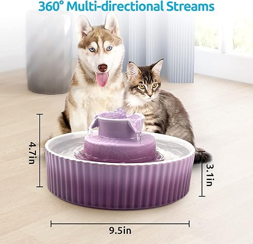Miniatura 7 de Fuente de agua de cerámica para gatos de 2.1 litros, para gatos y perros, fuente de cerámica 360 para mascotas, gran capacidad de agua de 70 onzas,