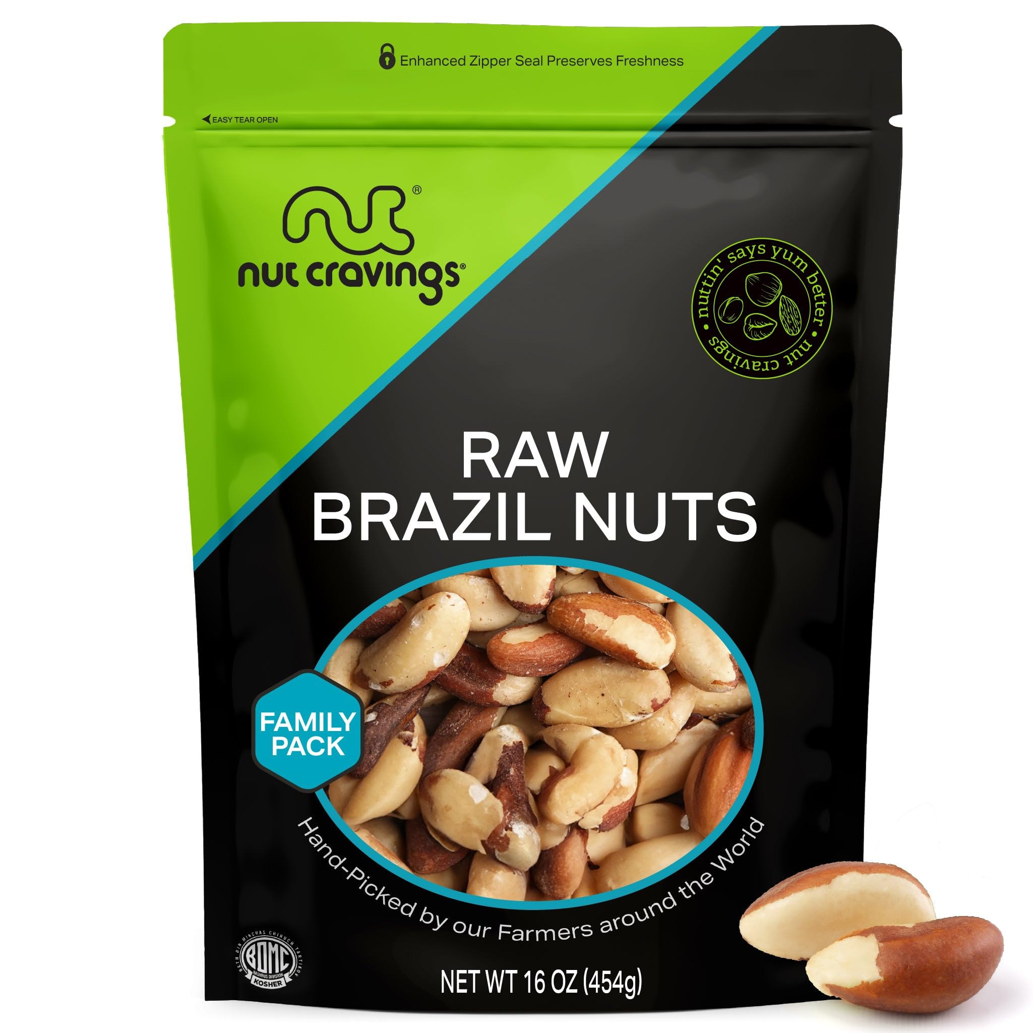 NUT CRAVINGS - Raw Brazil Nuts, Unsalted, No Shell, Whole, (16oz - 1 LB) Bulk Nuts Packed Fresh in Resealable Bag - Kosher Healthy Snack, Natural Keto Vegan