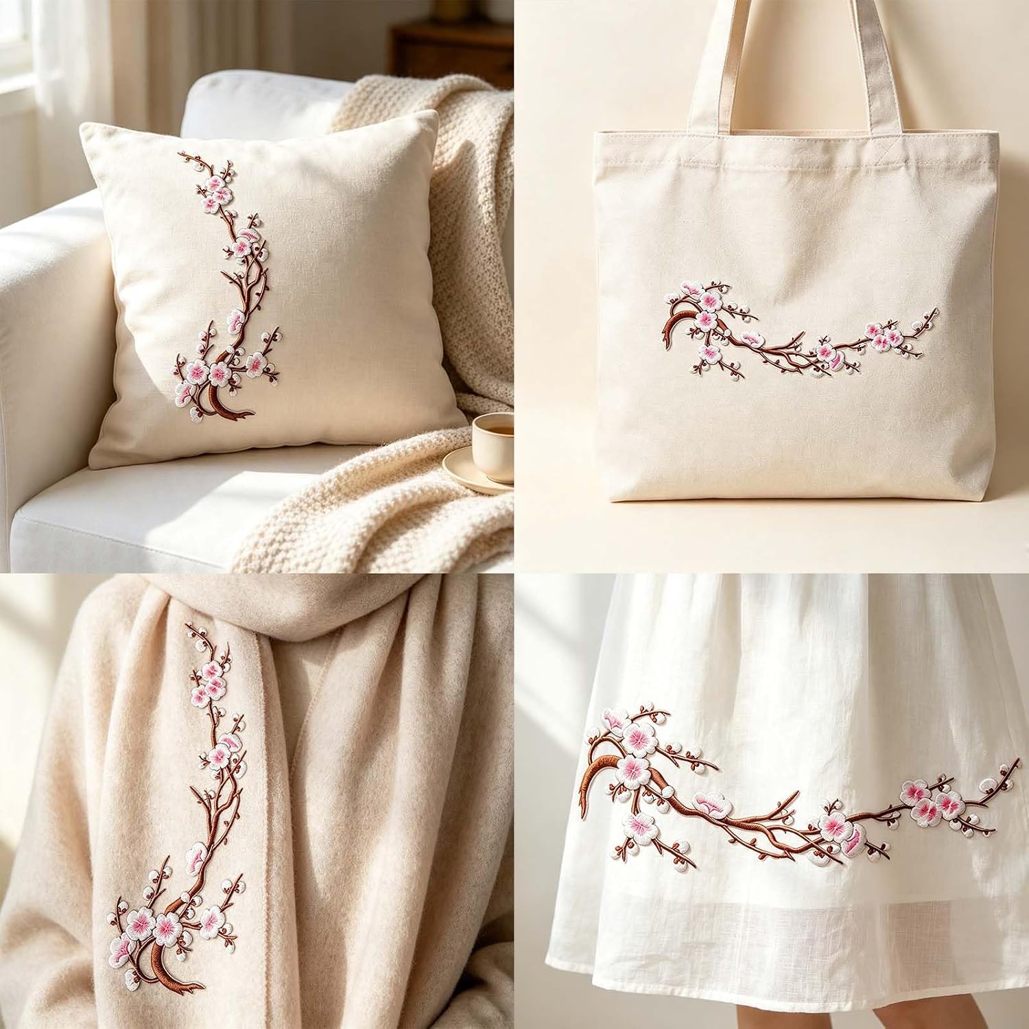 5PCS Cherry Blossom Patches, DIY Cherry Blossom Iron On Patch, for Mending and Decorating Clothes, Pants, Backpacks, Shoes (White)