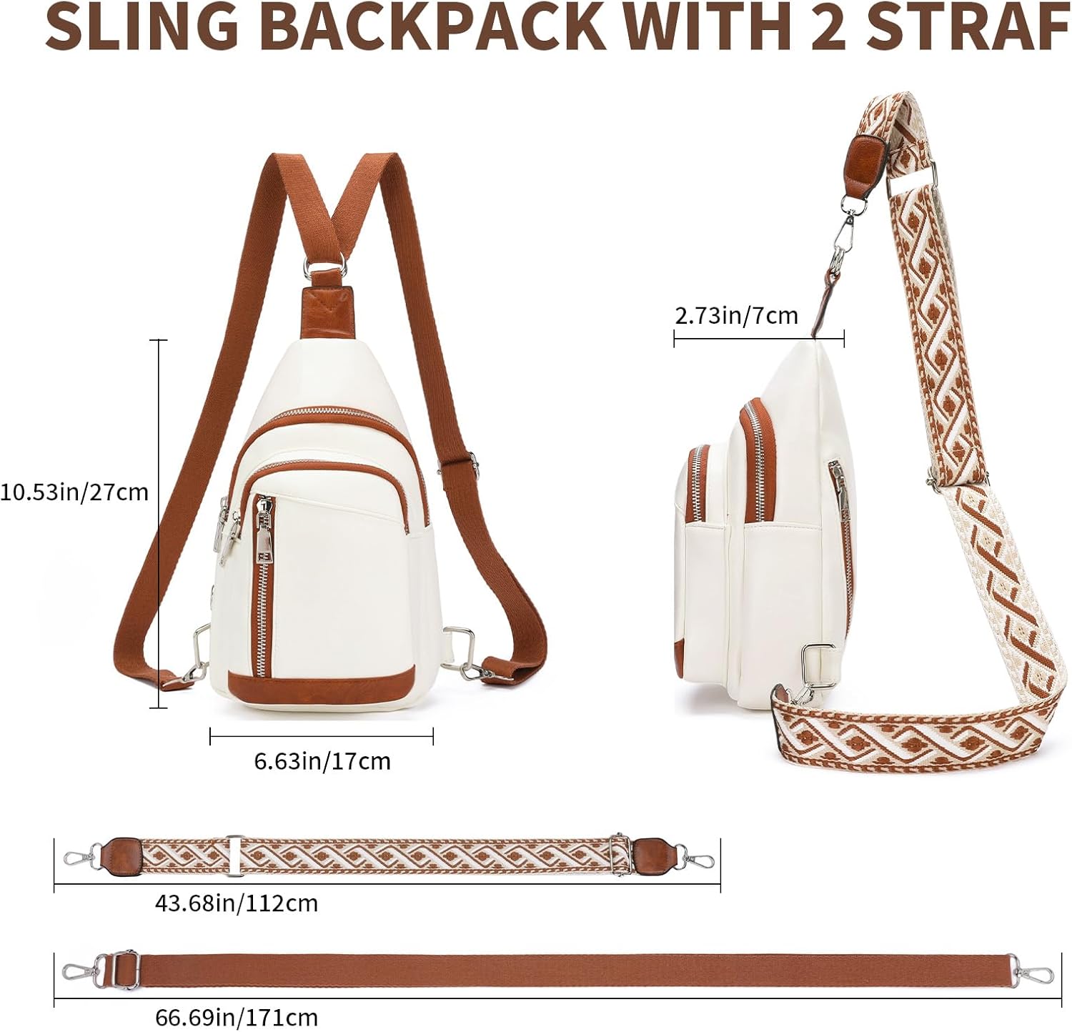 GAEKEAO Sling Backpack for Women PU Leather Crossbody Backpack Convertible Cross body Bag for Travel Hiking Sport Beige Brown