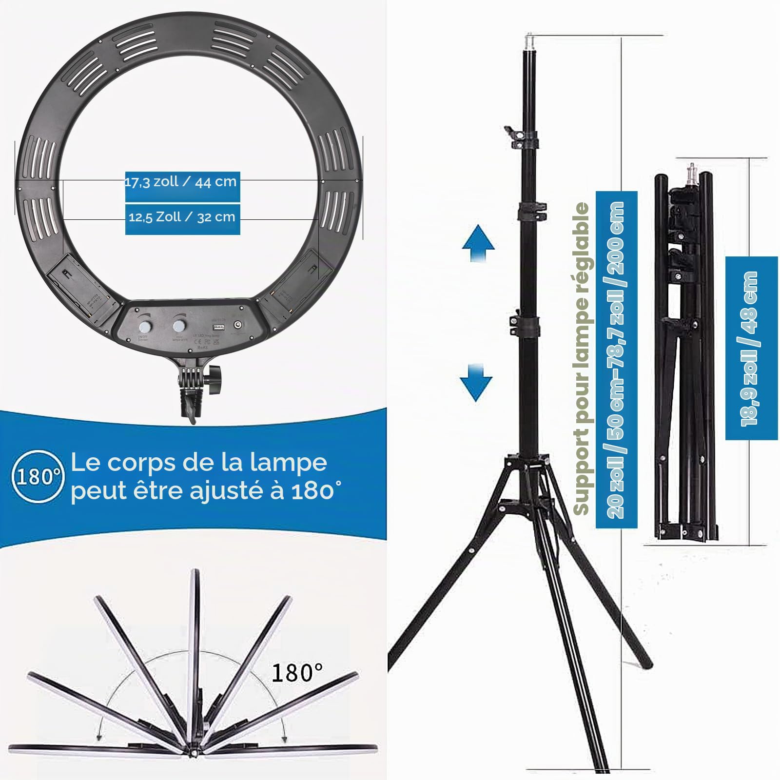 Anneau Lumineux -18’’ 38 W Lumière Annulaire LED Kit d'Eclairage