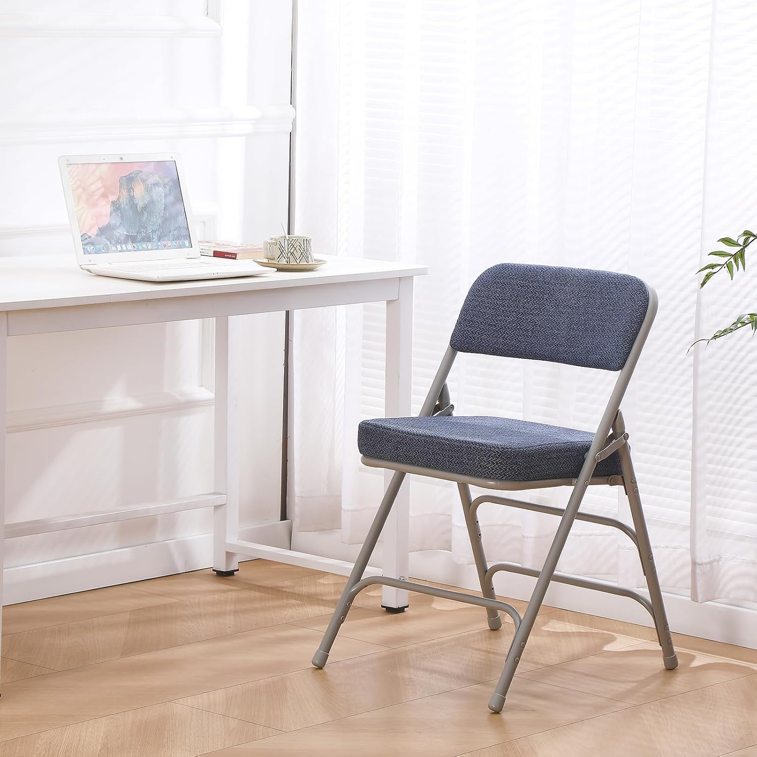 Folding Chair Fabric Padded Seat Indoor Single Foldable Chair Grey