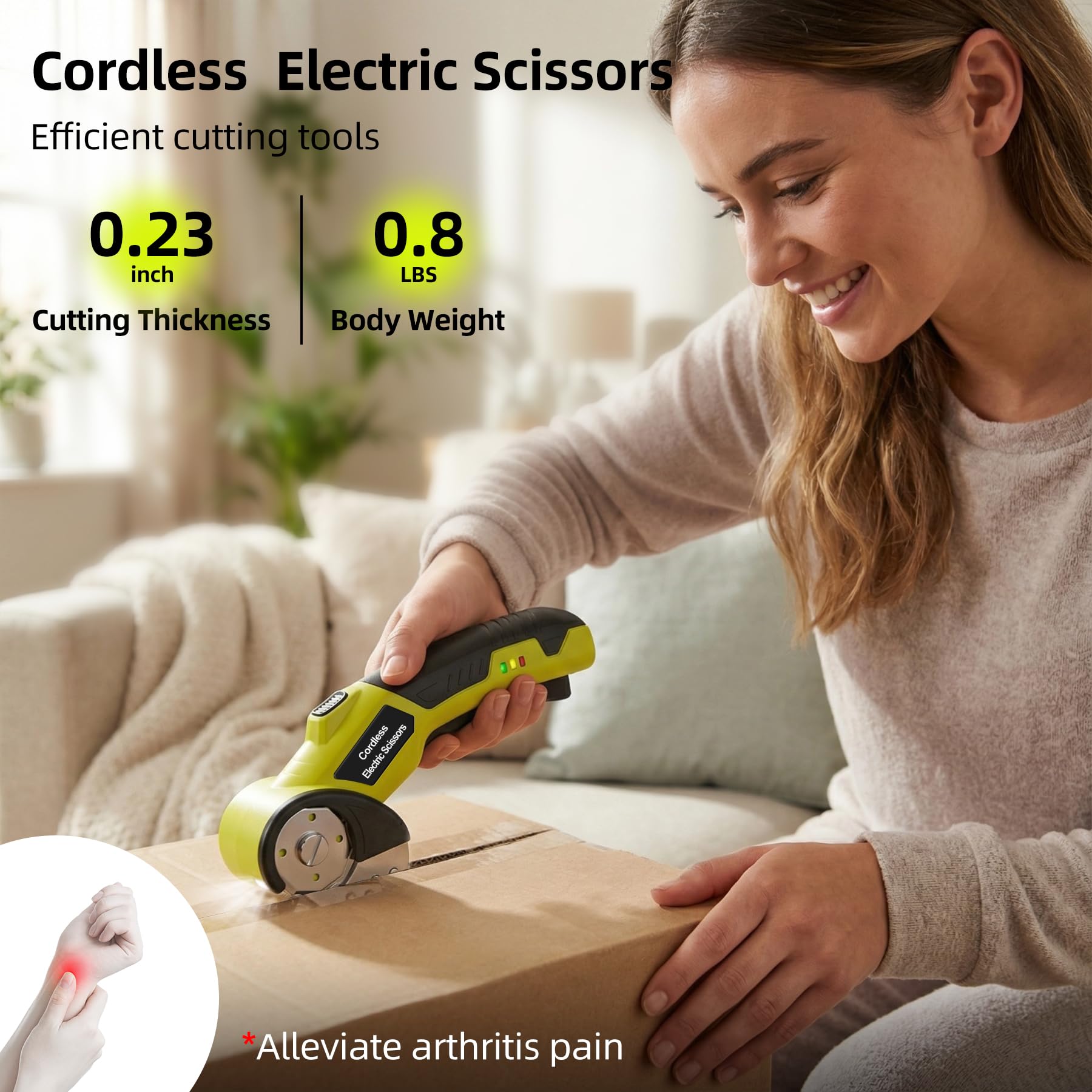 Taglierina elettrica senza fili, 4 V, ricaricabile, con 2 lame rotanti, cavo USB, custodia, blocco di sicurezza e luce LED, per cartone, tessuto, plastica, pelle, tappeti, imballaggio, fai da te