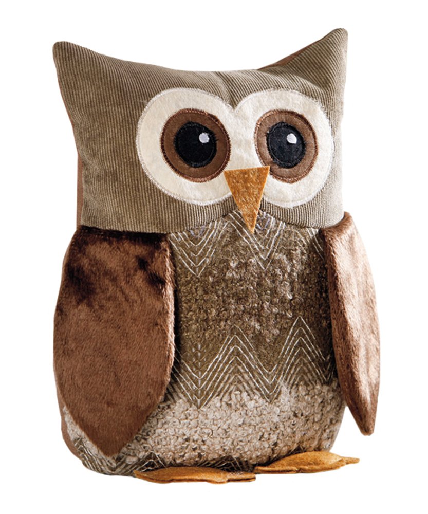 Frank Egon Chouette décorative en maille chenille, velours et peluche 100 % polyester Camaïeu de marrons Hauteur 25 cm
