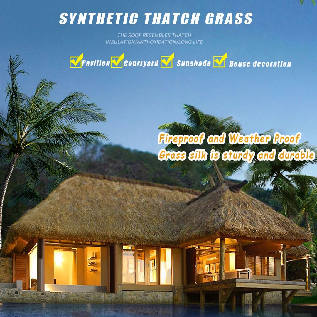 Toit De Paille De Plante Artificielle,Chaume Pour Toiture 47x50cm Rouleau De Toit De Chaume,Toiture De Chaume Pour Tiki Bar Jardin Extérieur Plage Pare-Soleil Décorat(Color:A,Size:6pcs