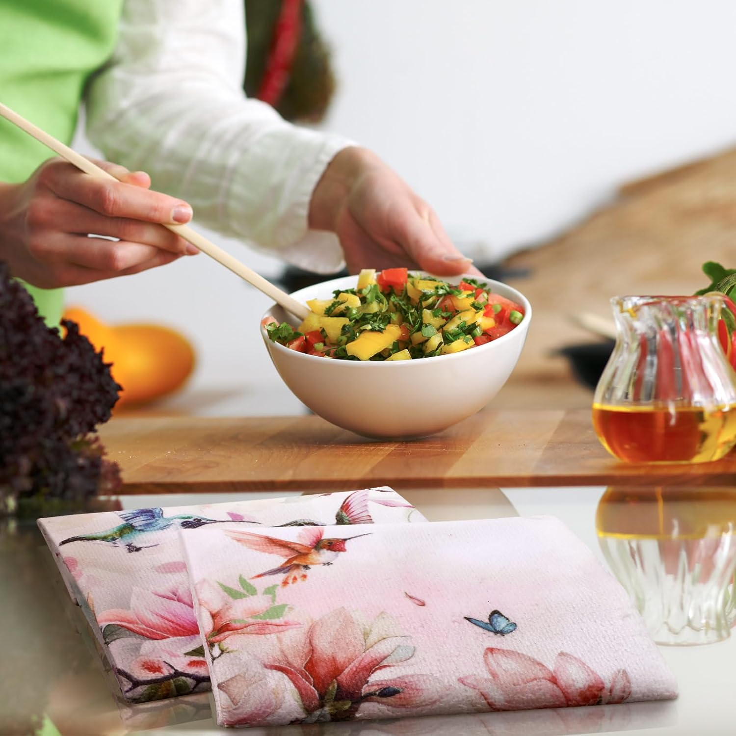 Bencailor 6 Pack Decorative Kitchen Towels Sets Hand Dish Towels Farmhouse Funny Southwest Aztec Rose Design Bathroom Tea Cloth for Home Supplies 16" x 24"(Bright Color,Hummingbird) - Image 4