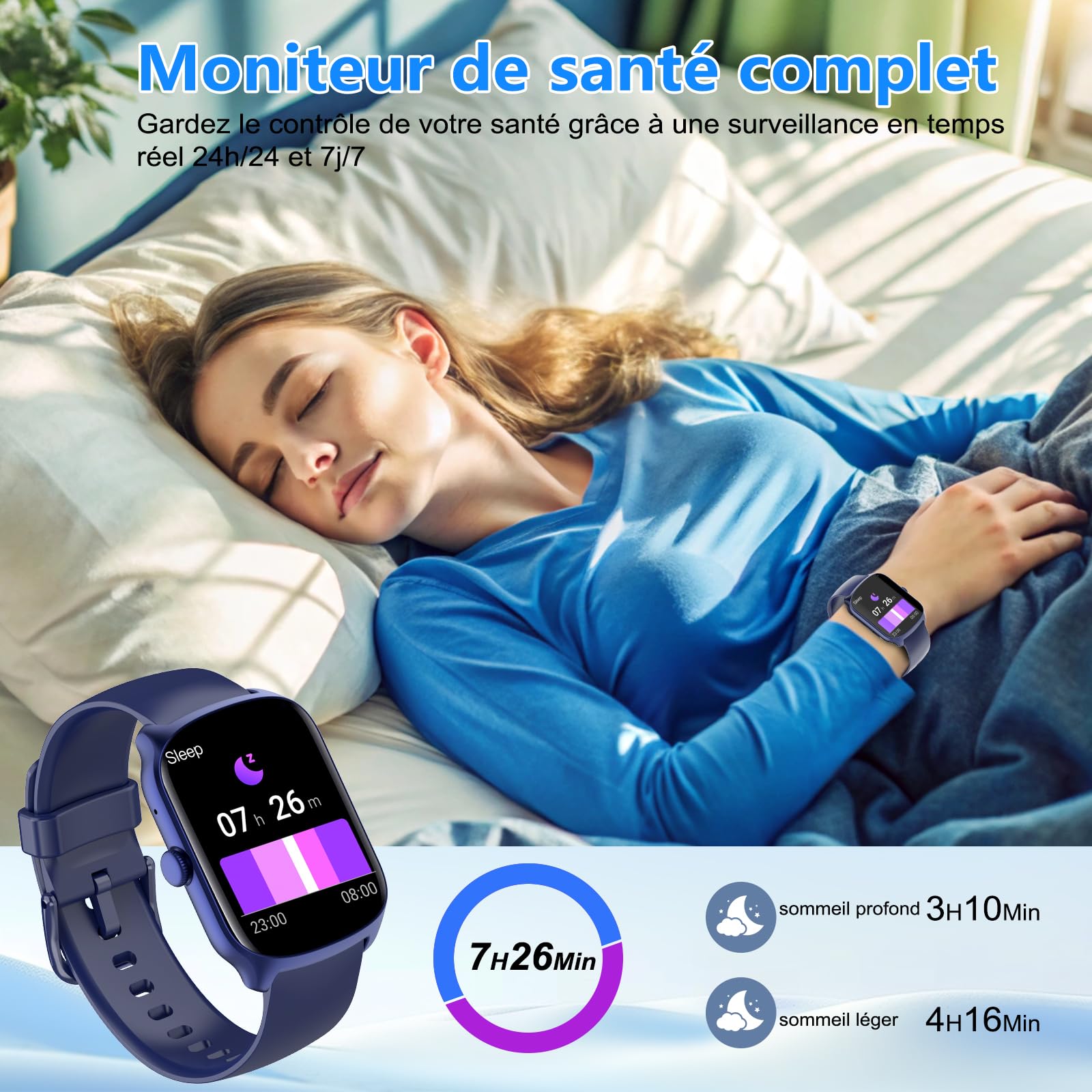 Smartwatch Uomo Donna, 1.95" schermo curvo Orologio Smartwatch Chiamate Bluetooth, 110 Modalità Sportive Fitness Tracker, Contapassi Sonno Cardiofrequenzimetro, IP68 Smart watch per iOS Android, Blu