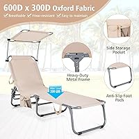 Vista 8 de Goplus Silla bronceadora, silla de playa plegable con toldo de 360°, bolsillo lateral, tumbona ajustable de 5 posiciones para exteriores, para Beige