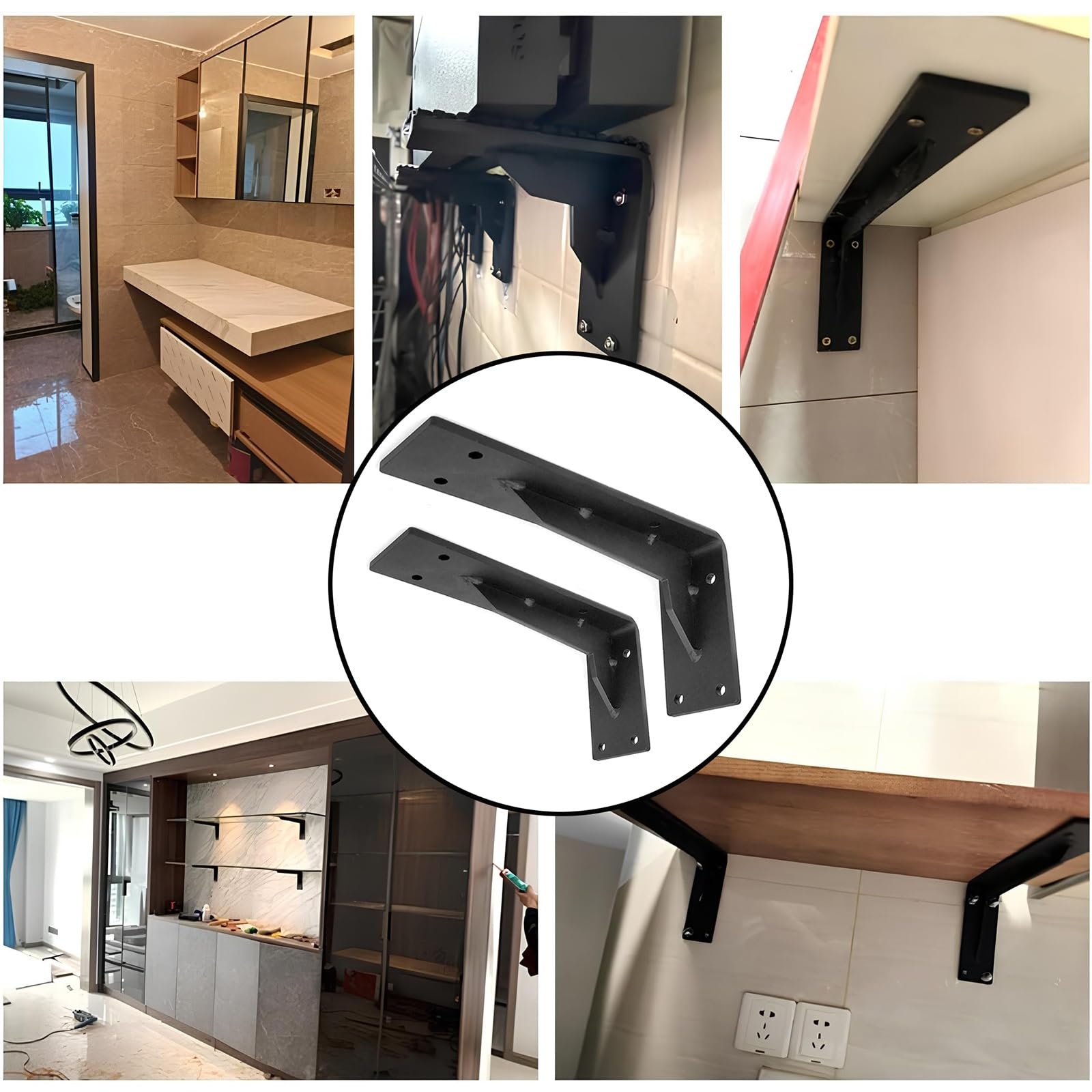 Pesados 2 Pcs Escuadras para Estanterias, Soporte Estanteria Pared Negros de 15 a 55 cm, Escuadras Metalicas para Estantes, Corner Brace de 5 mm de Grosor(40cm/16inch)