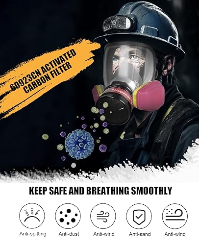 Miniatura 10 de Respirador de máscara facial completa antivaho profesional, cubierta de gas reutilizable, máscaras de vapor orgánicas de supervivencia, máscara de