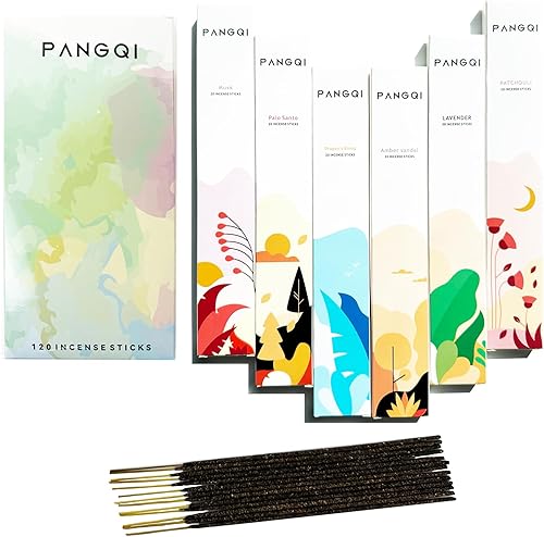 PANGQI India - Palitos de incienso hechos a mano - Juego de 6 inciensos 120 palos para yoga pilates meditación tarot - Miel de jazmín lavanda coco