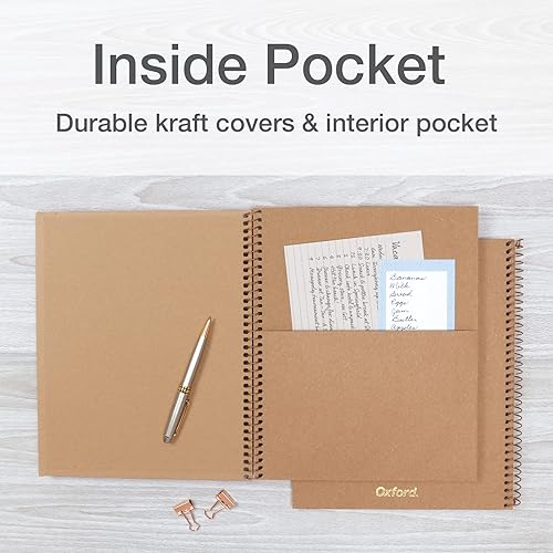 Miniatura 6 de Oxford Cuadernos en espiral, paquete de 2, 100% reciclados, cuadernos de papel kraft, dorados, con rayas universitarias, 80 hojas/160 páginas,