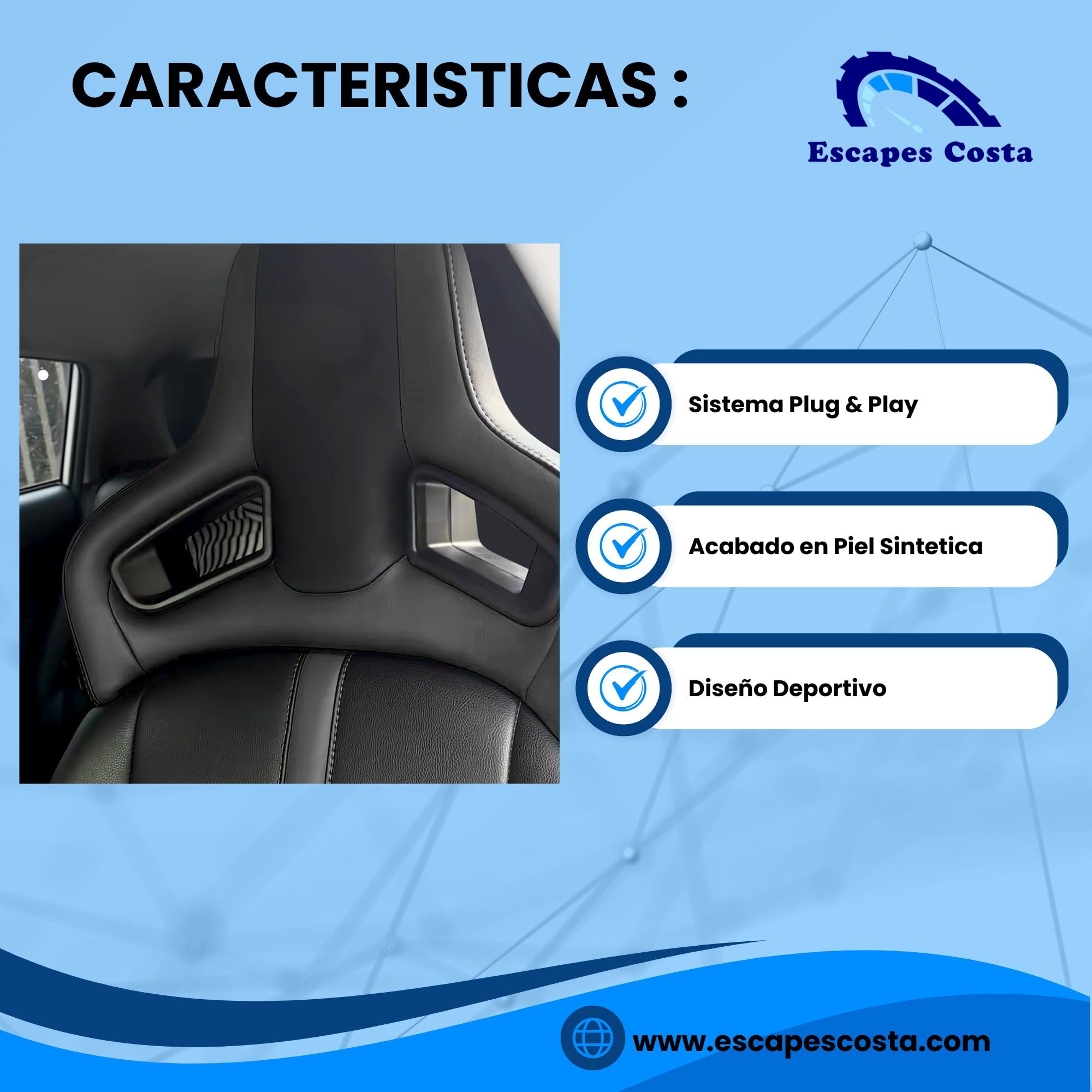 Reposacabezas Deportivo para Coche - Asiento de Coche Ddeportivo - Pareja de Reposacabezas de Cuero Sintético - Cabezal Negro Universal para Coche Deportivo
