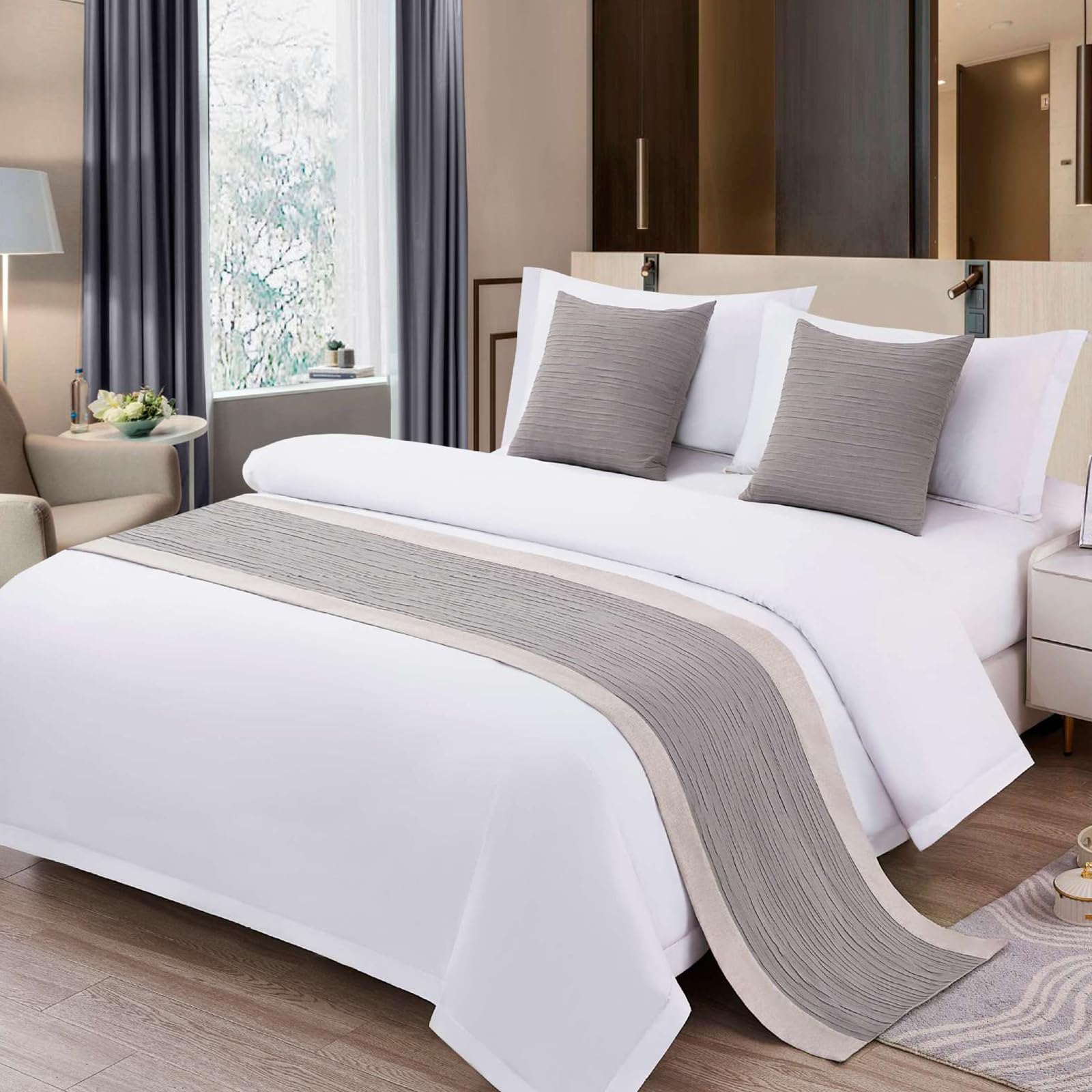 Seersucker Quilted Bed Runner for Hotel Bedroom (95 x 20 in, 1 Piece)