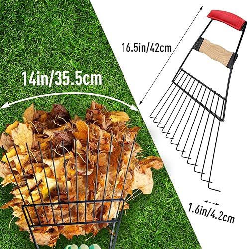 Miniatura 7 de Colwelt Cucharas y garras de hojas de acero, pala de acero resistente para limpieza de césped y jardín, agarrador de hojas de gran tamaño para