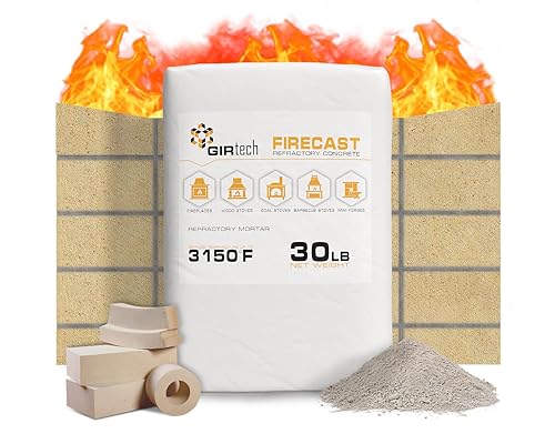 FireCast Castable Refractory Cement Mix 3110 Degree Fahrenheit 30 Lbs High Temperature Heat Resistant Fireproof Mortar Build Repair Pizza Oven Fire