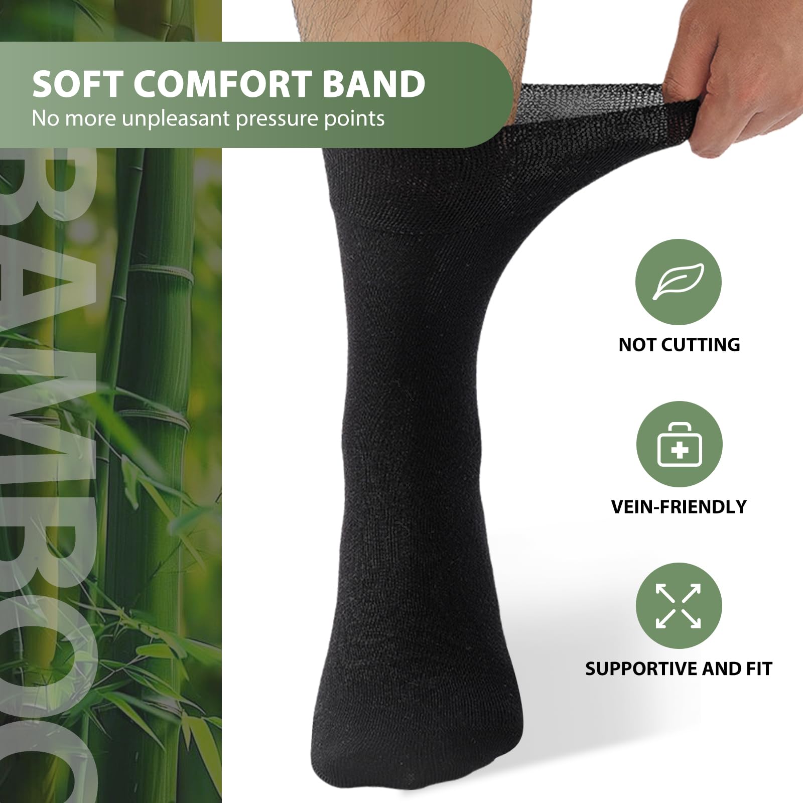 Niorasen Calze per Diabetici in Bambù, 6 Paia Calzini per Diabetici senza Elastico e senza Cuciture, Calzini in Bambu con Bordo Confortevole Uomo e Donna