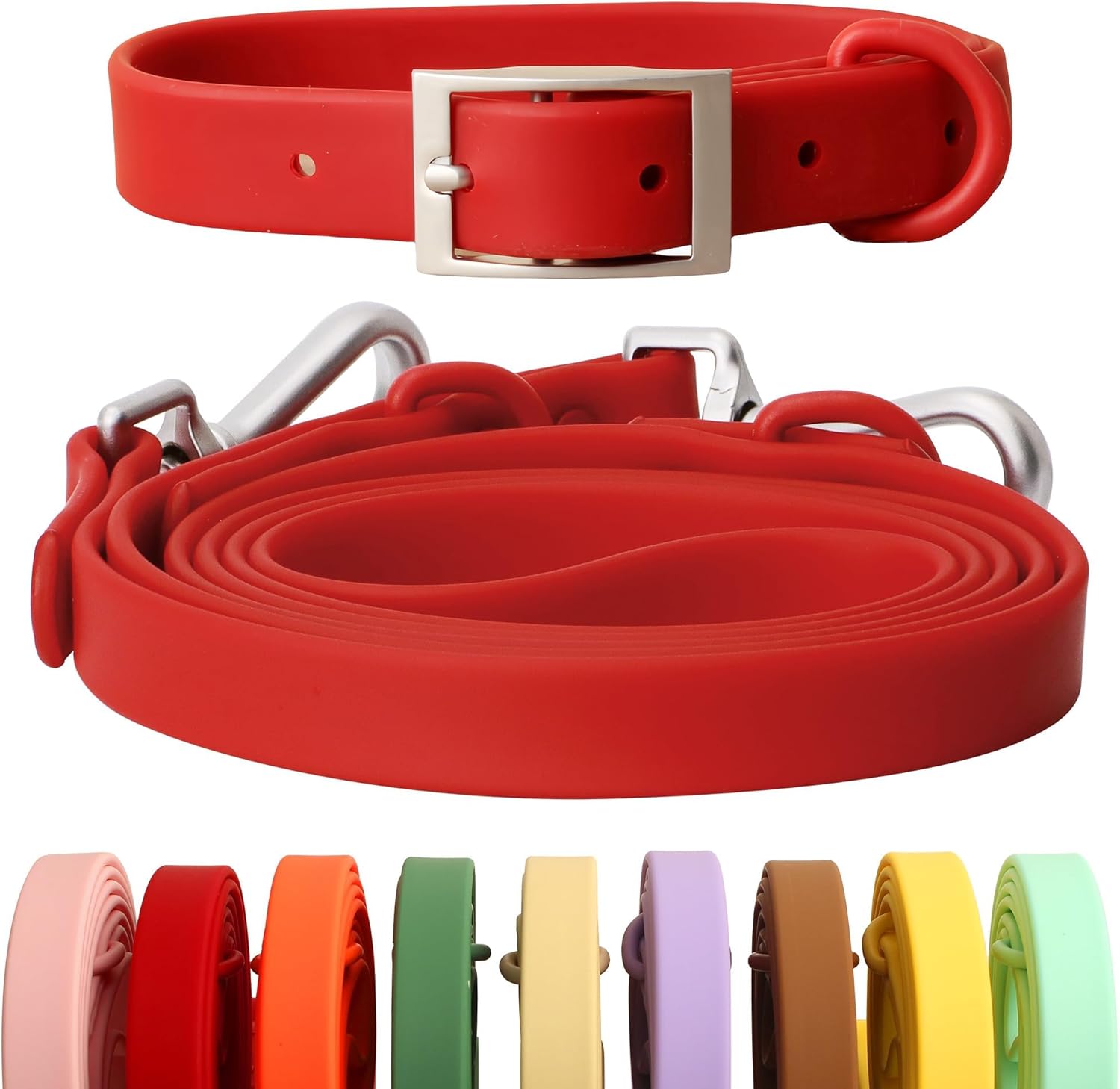 Dog Collar and Leash Set, Durable Waterproof Dog Leashes Collars, 5 Length Setting Adjustable Dog Collars for Large Medium Small Dogs (Orange, XL)