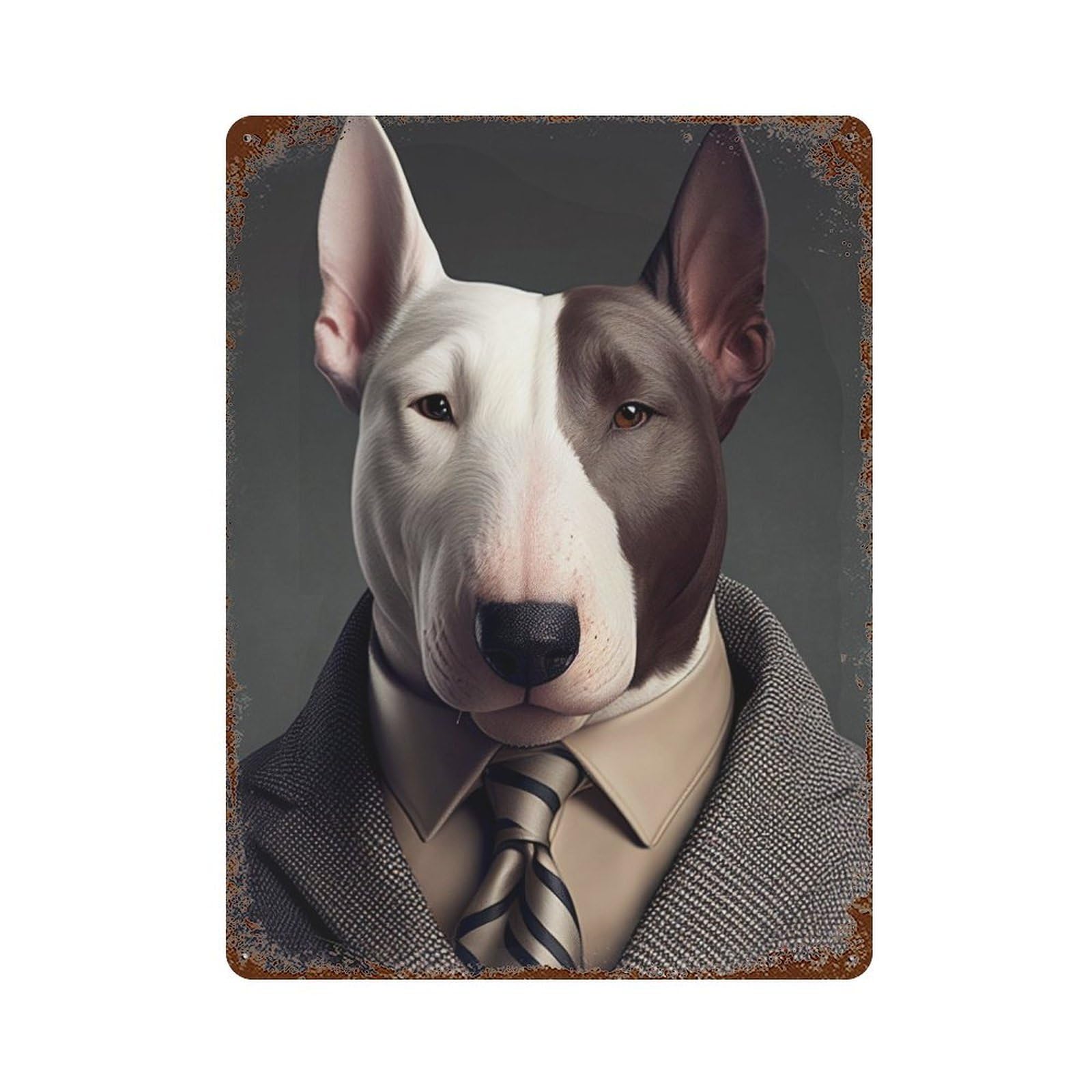 Bull Terrier Suit Business Decorative Tin Sign 15.7"x11.8", Farmhouse Wall Decor for Living Room, Hallway And Home Decor
