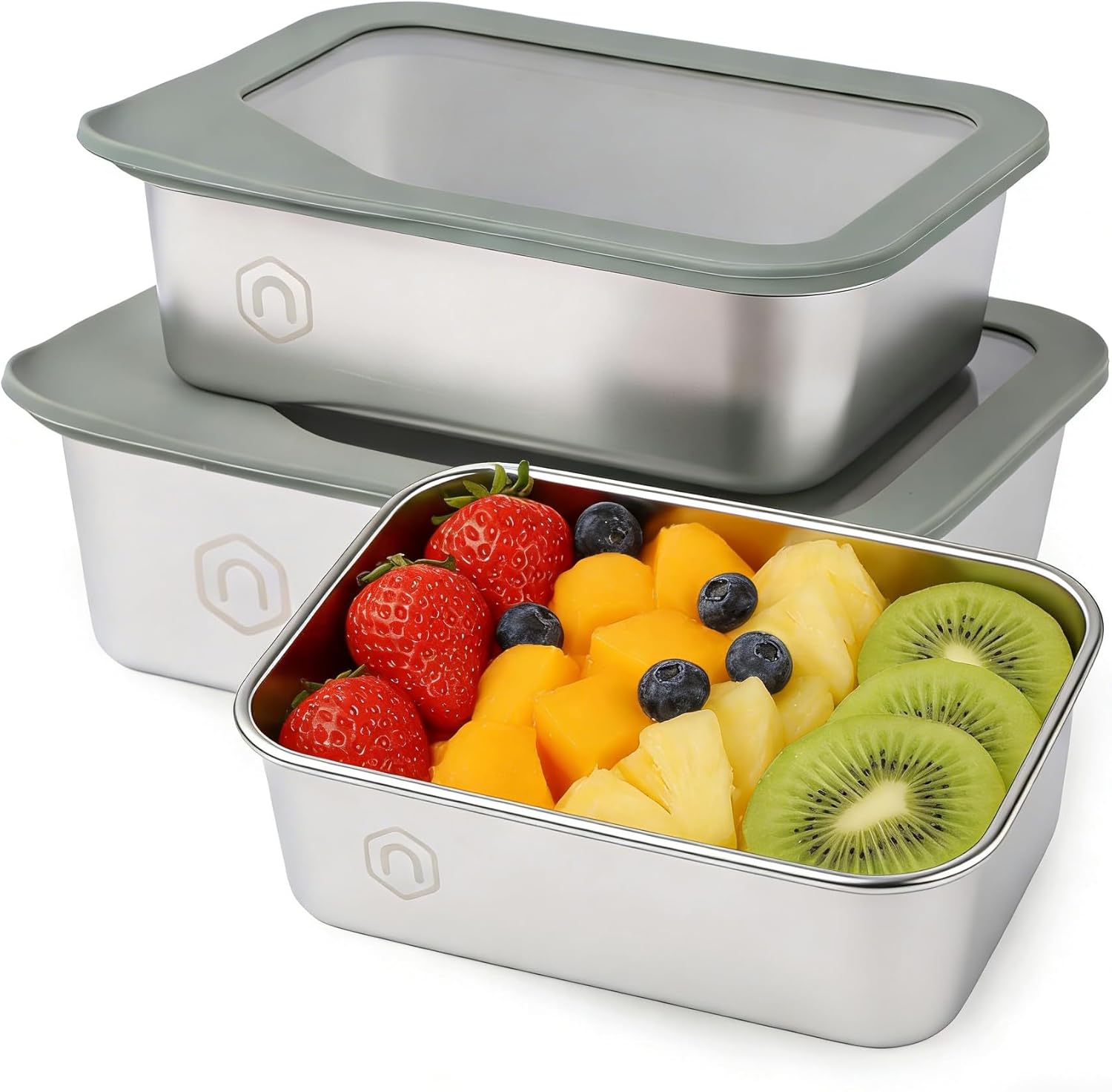 3PCS Food Storage Containers with Lids Airtight, 22/40/74oz Stainless Steel Containers Leak Proof Meal Prep Lunch Containers for Kitchen Storage, Microwave, Freezer, Dishwash Safe