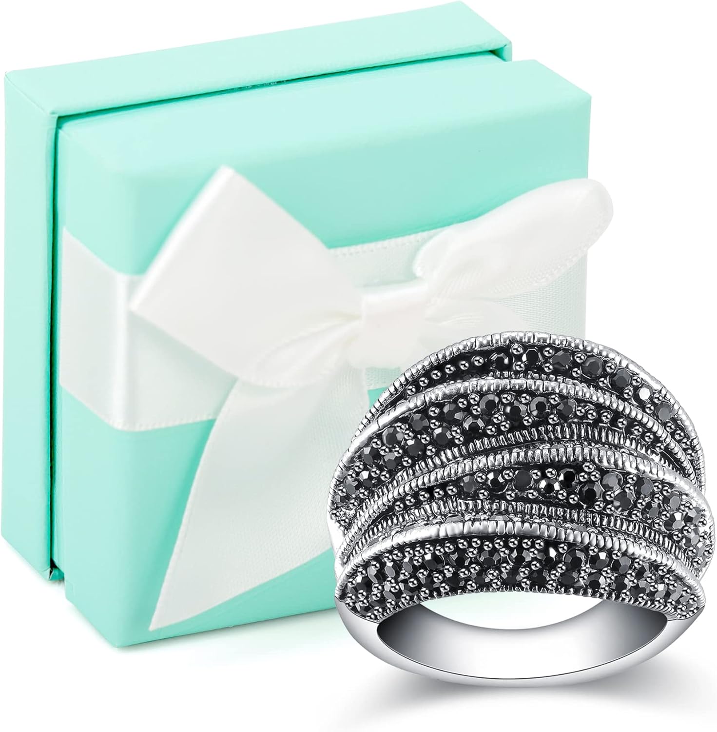 Black Rings for Women, Vintage Cross Marcasite Rings Statement Big Chunky Aesthetic Ring Costume Jewelry for Her - Image 7