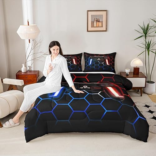 Miniatura 4 de Juego de ropa de cama con diseño de videojuegos para niños y adolescentes, juego de edredón de juegos para todas las estaciones, edredón de plumón