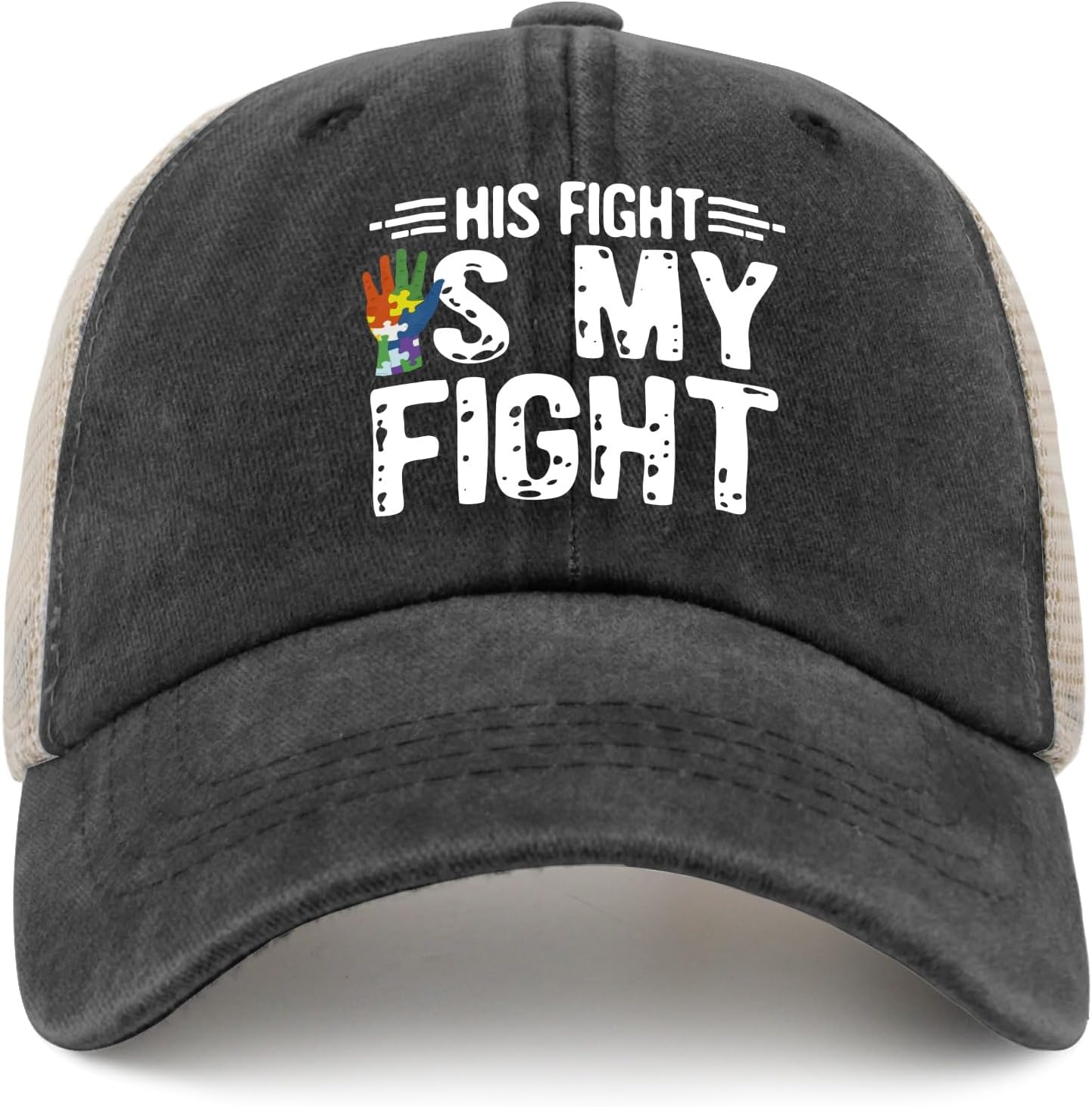His Fight is My Fight Autism Hat for Mens Baseball Cap Fashion Washed Dad Hats Light Weight, Allblack - Image 9