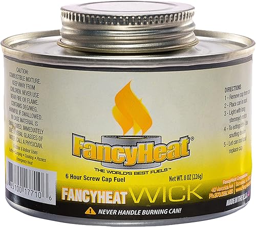 Miniatura 2 de Fancy Heat, Clean Burning - Combustible para platos con mínimo olor y hollín, paquete de 6, 6 horas de 8 onzas, etiqueta amarilla