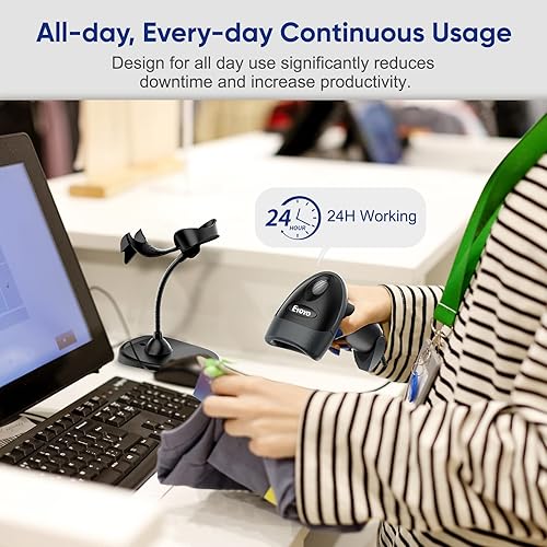 Miniatura 7 de Eyoyo Escáner de código de barras 2D de mano con soporte de cuello de cisne, escáner automático de código QR con cable USB, lector de código de