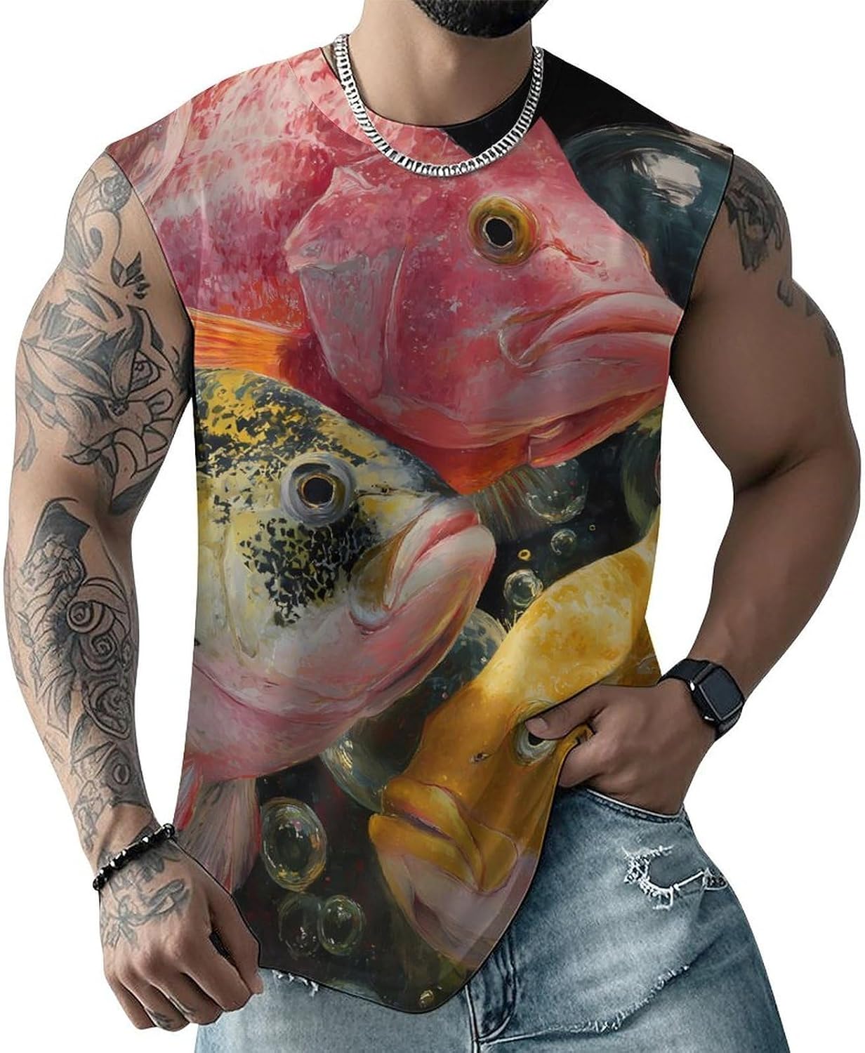 Fish Blowing Bubbles Men's Sleeveless Shirt Small