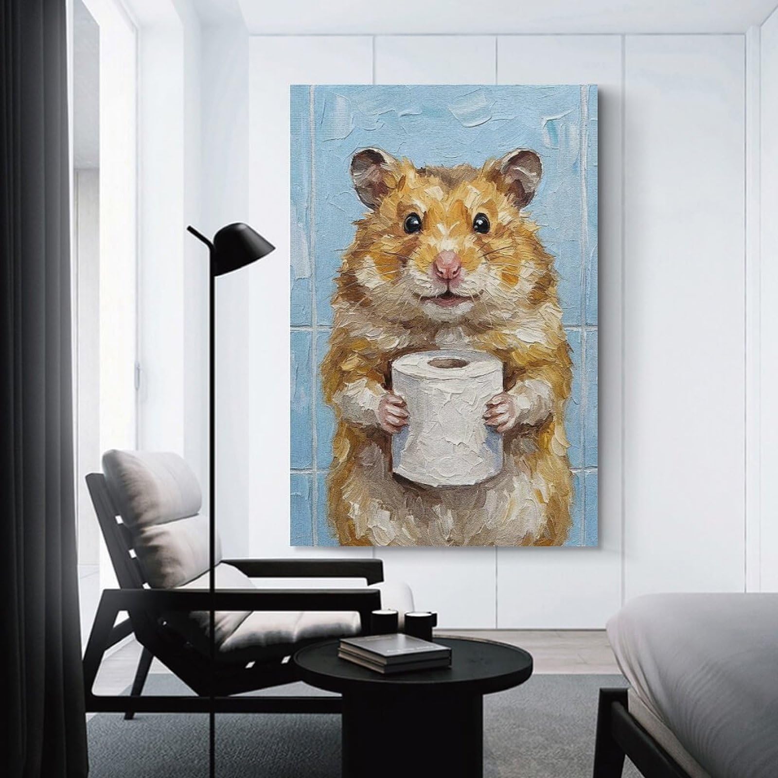 Junmoney Unframe-Style-15 Hamster Holding Toilet Paper Roll Painting Canvas Wall Decor, 24X36inch(60X90cm), For Wall Displays, Bedrooms Or Room Updates, Wall Decor Suited To Curated Displays