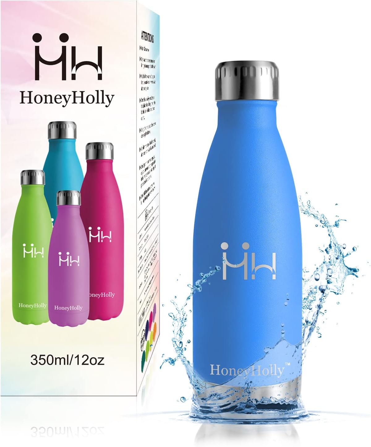 HoneyHolly Kids Stainless Steel Water Bottle 350ML, Metal Water Bottle