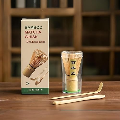 Juego de batidor de matcha batidor de bambú para polvo matcha, hecho a mano tradicional japonés Chasen, agitador de matcha de 100 puntas, cepillo