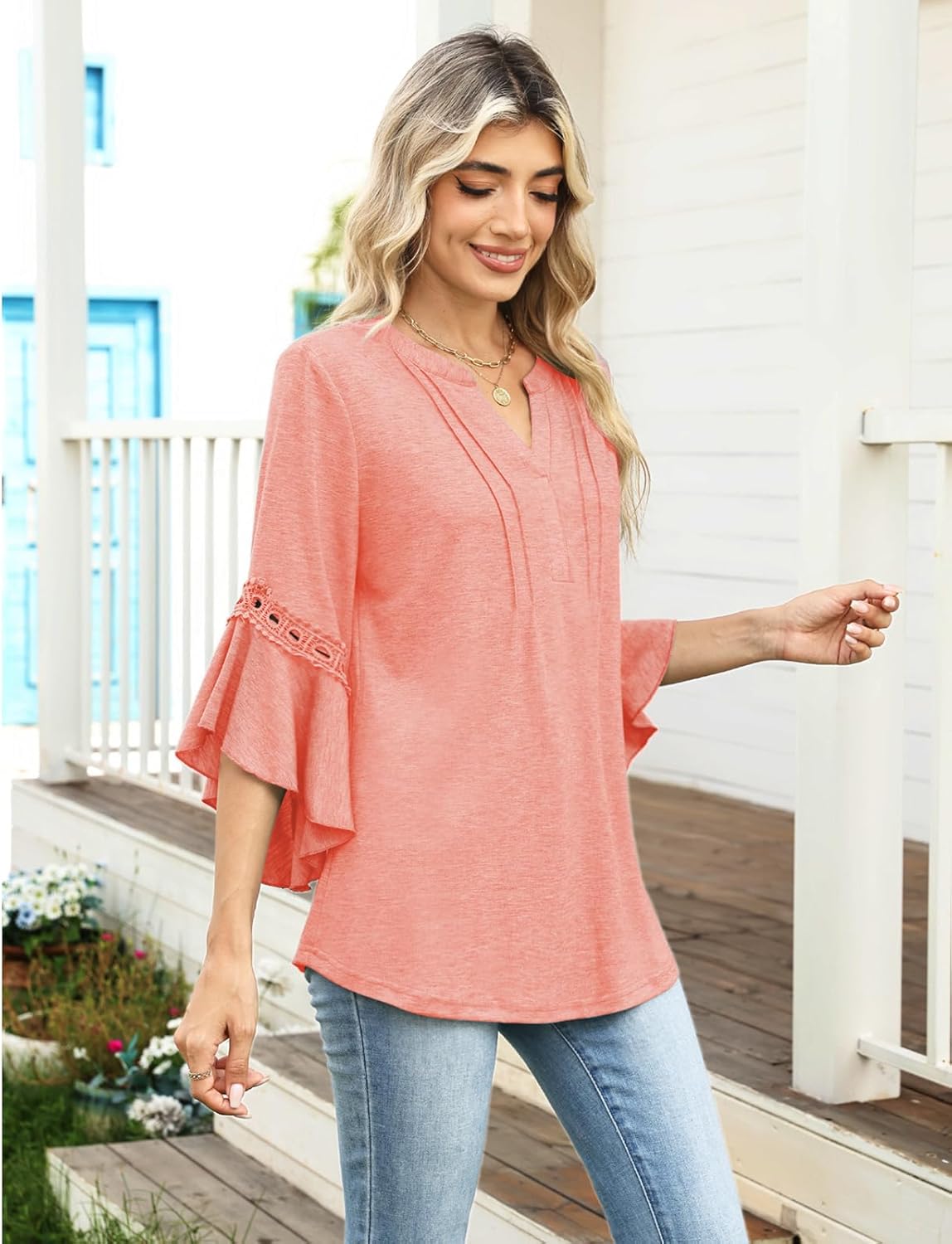 VIMPUNEC Womens 3/4 Length Sleeve Tops Dressy Casual Blouses V Neck Business Shirts Summer Clothes - Image 4