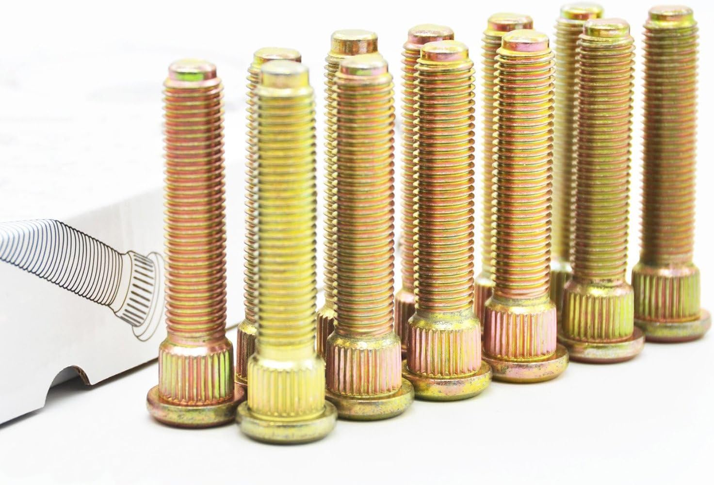 PROJECT INNOVATION 63mm Total Length Long Extended Wheel Studs Wheel Bolts Compatible with Toyoto Tacoma Pick up Trucks m12x1.5x63 Year 1995-2021 1 Set 12pcs, Gold