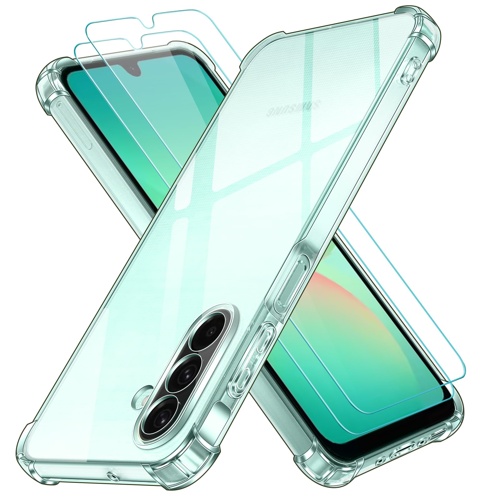 iVoler 3 in 1 Cover per Samsung Galaxy A26 5G con 2 Pezzi Pellicola Vetro Temperato, Trasparente Antiurto Custodia, Sottile Morbida in Silicone TPU Protettiva Case