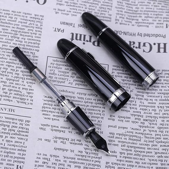 New Jinhao 159 Black and Silver Medium Nib Fountain Pen Thick Business Fountain Pen