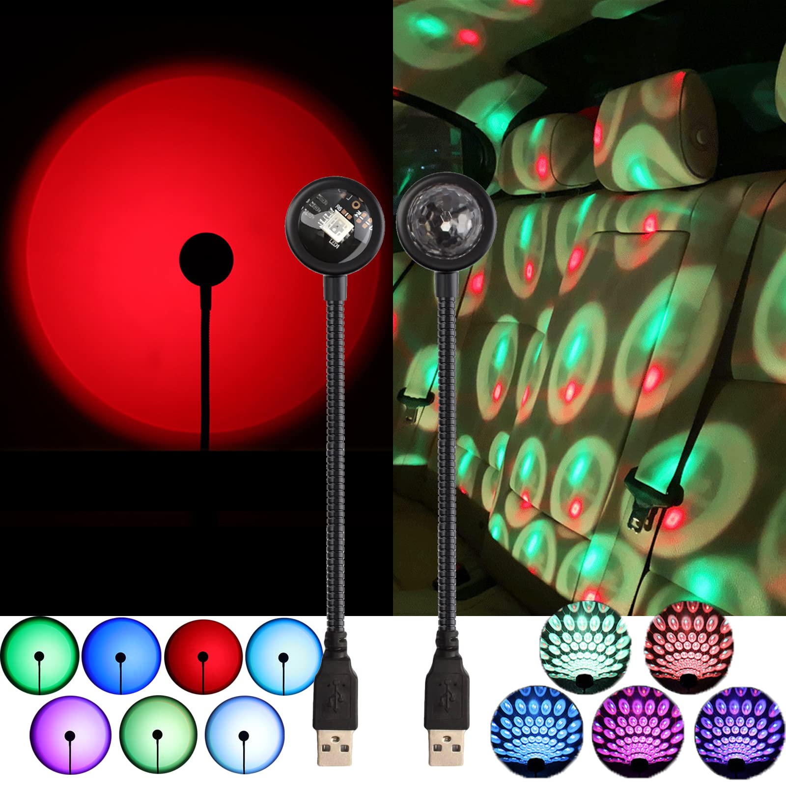 USB Star Night Lights,Sunset&Disco Light,Romantic Night Lights from Plug and Play,Sound Activated Strobe for Decorating Car Interior,Ceiling,Dining Room,Bedroom,Party (Sunset+Disco)