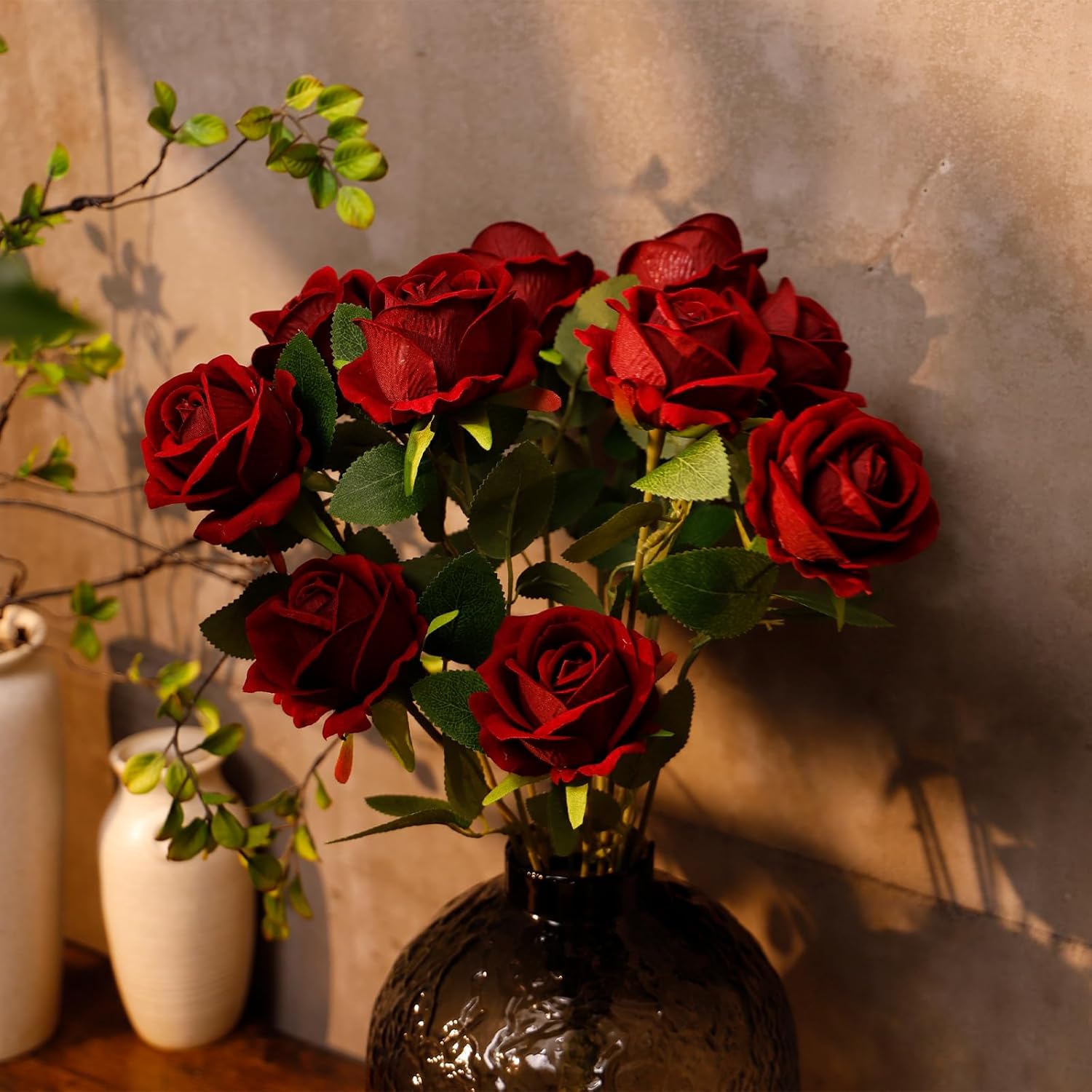 12 Pcs Artificial Rose Flowers, Dark Red Silk Roses with Long Stems, Realistic Fake Roses for Wedding Centerpiece Party Home and Office DIY Decor - Image 5