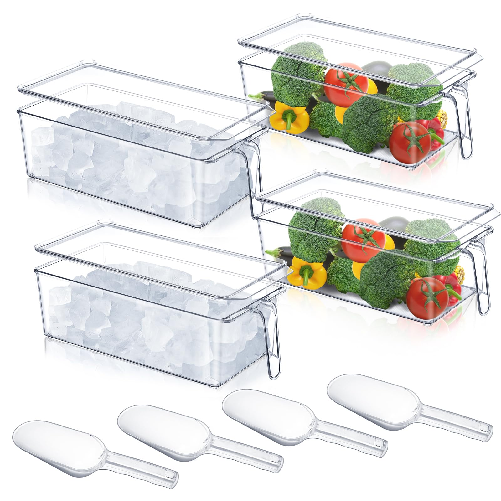 4 Sets Ice Storage Bin for Freezer,12.4 x 5.91 x 3.94 Inches
