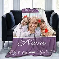 Customized Loving Memory Blanket with Photo Personalized Fleece, Grandma & Grandpa Dad Mother Memory Gift Blanket with Name & Text