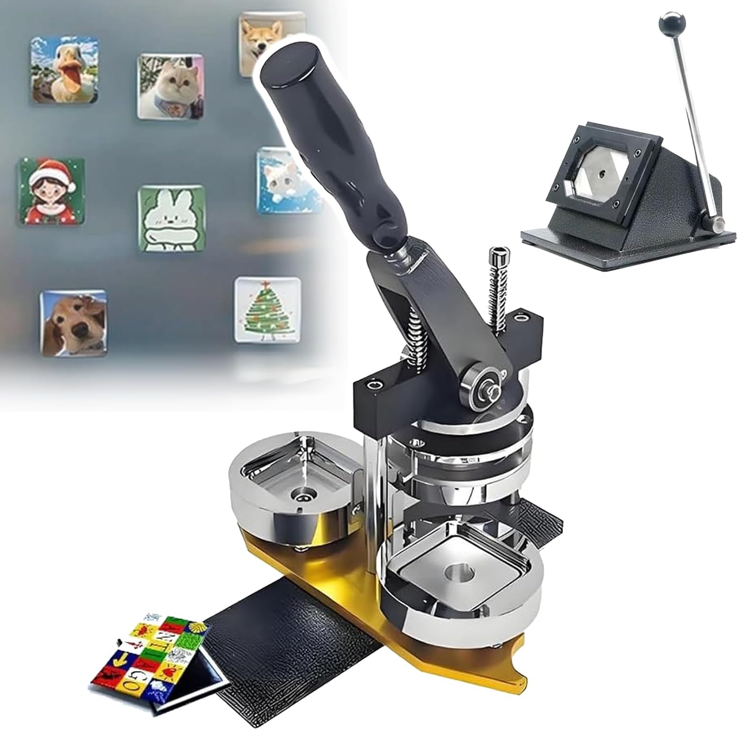 Fridge Magnet Machine Fridge Magnet Badge Maker Kit + Paper Cutter + 100pcs Component,DIY Badge Making Kit Rectangle Fridge Magnets Badge Maker Machine