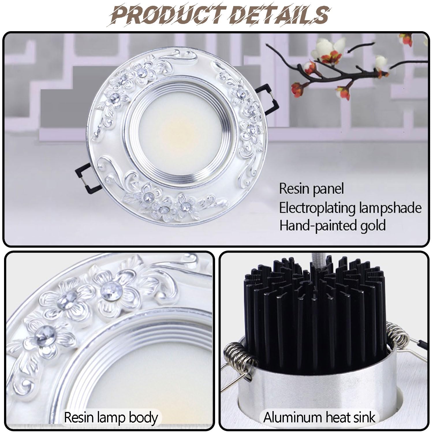 Downlight LED empotrable Plateado Regulable de 4,3 Pulgadas con embellecedor difusor, 3 temperaturas de Color Ajustables (3000K/4000K/6000K), luminaria Redonda para Techo, IDE,5W