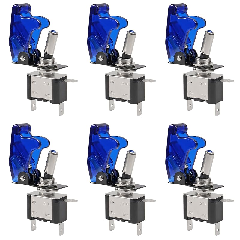 Chave Gangorra Liga/Desliga AITRIP com LED Azul e Tampa de Segurança 12 V–24 VDC, 3 Pinos – Kit com 6