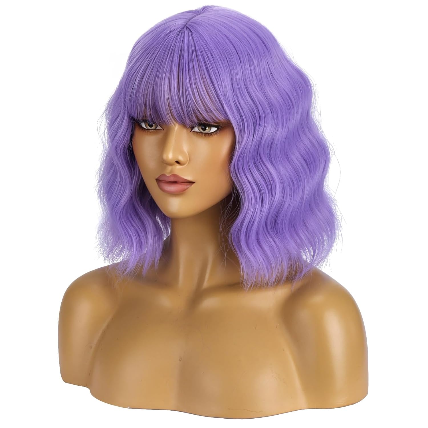 BERON Rose and Purple Womens Wig Short Curly Bob Wig with Bangs for Girls Fuchsia Colored Wavy Hair Wigs 12'' Women's Magenta Synthetic Wigs Daily or Cosplay Use