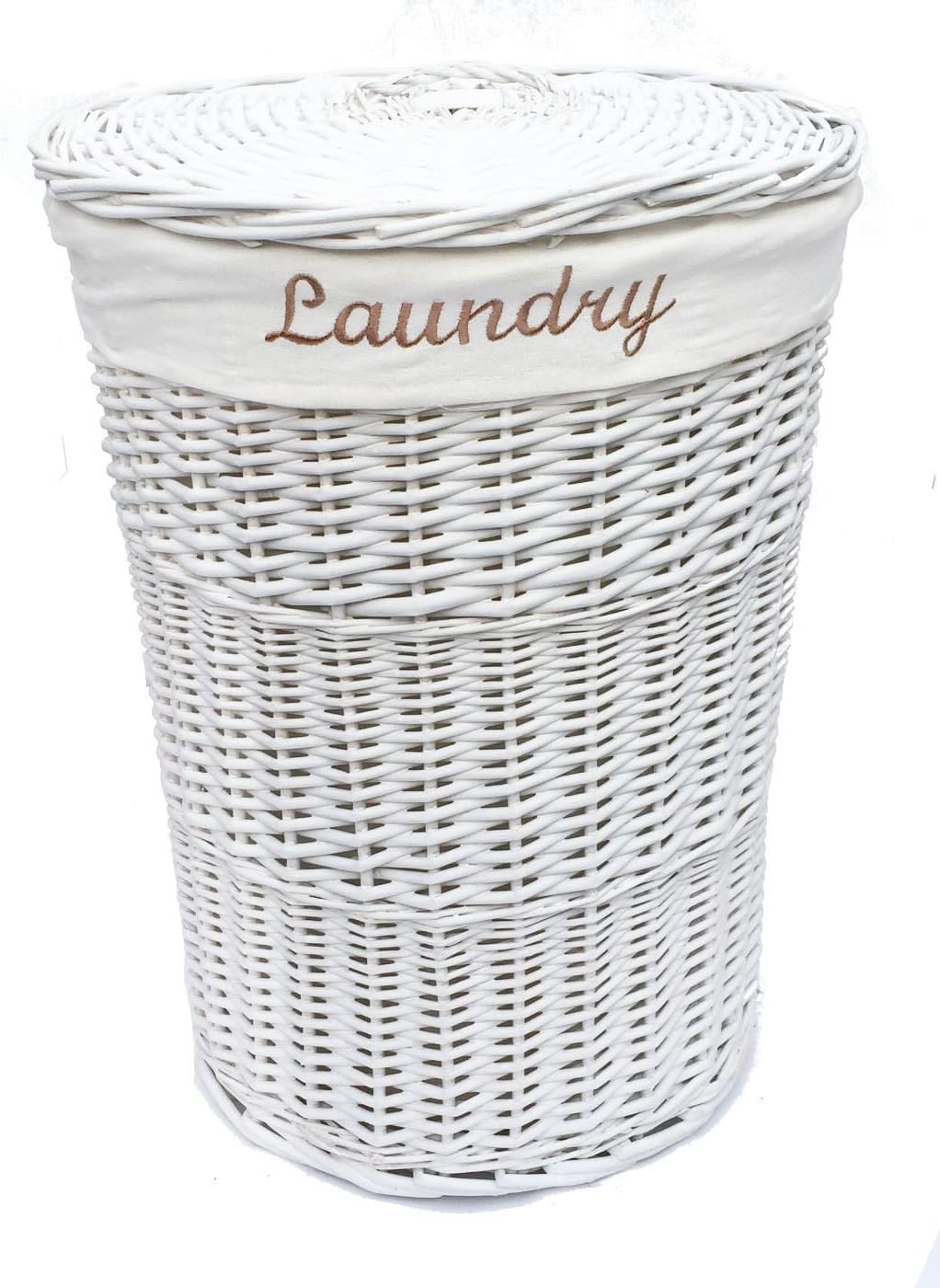 White Wicker Round laundry Basket With Removable Lining (Small 42.5 x