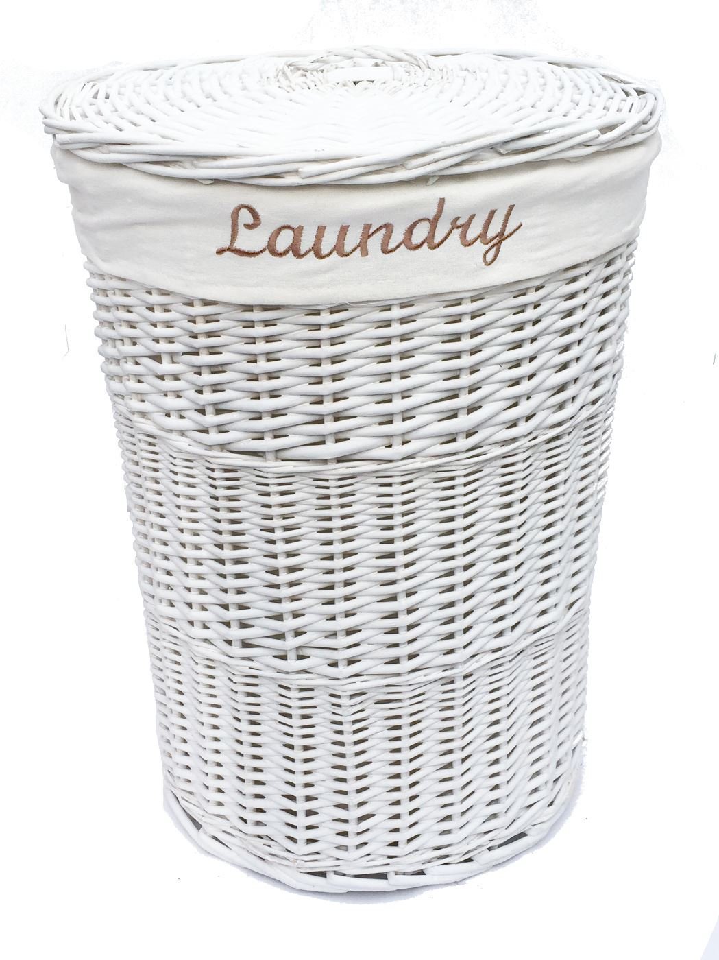 Topfurnishing Cream,White,Brown Round Wicker Laundry Basket Lined Bathroom Washing Basket With Lid White Medium 37 X 37 X 50 Cm