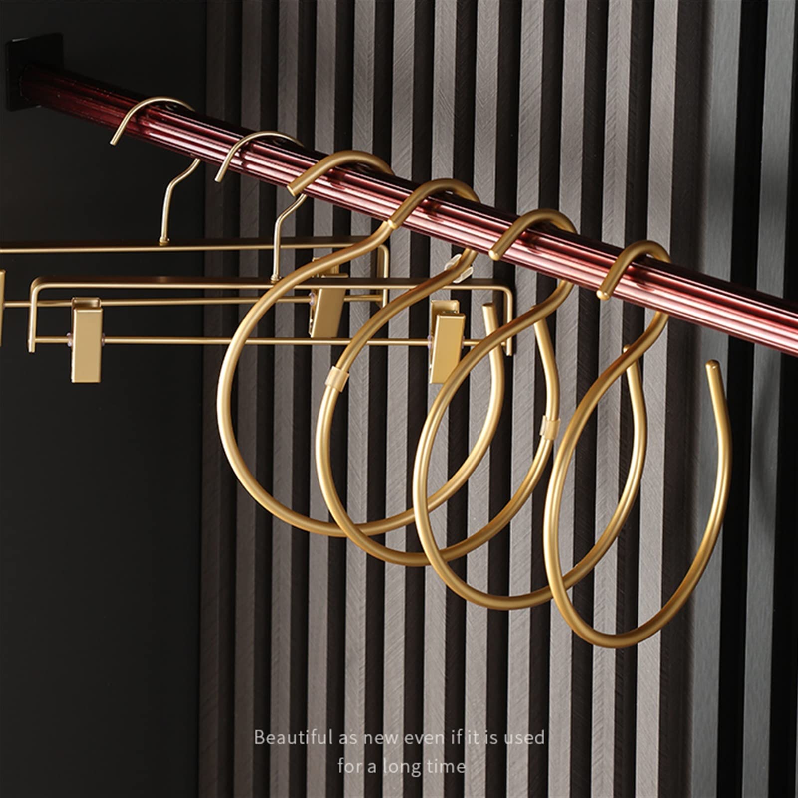 AnSafe 5 Ganchos En Forma De S, Rejilla De Secado Aleación De Aluminio Soporte De Bufanda Resistente Al Agua Y Al Óxido Portátil por Cuarto De Baño Armario De Dormitorio Superficie Lisa Oro
