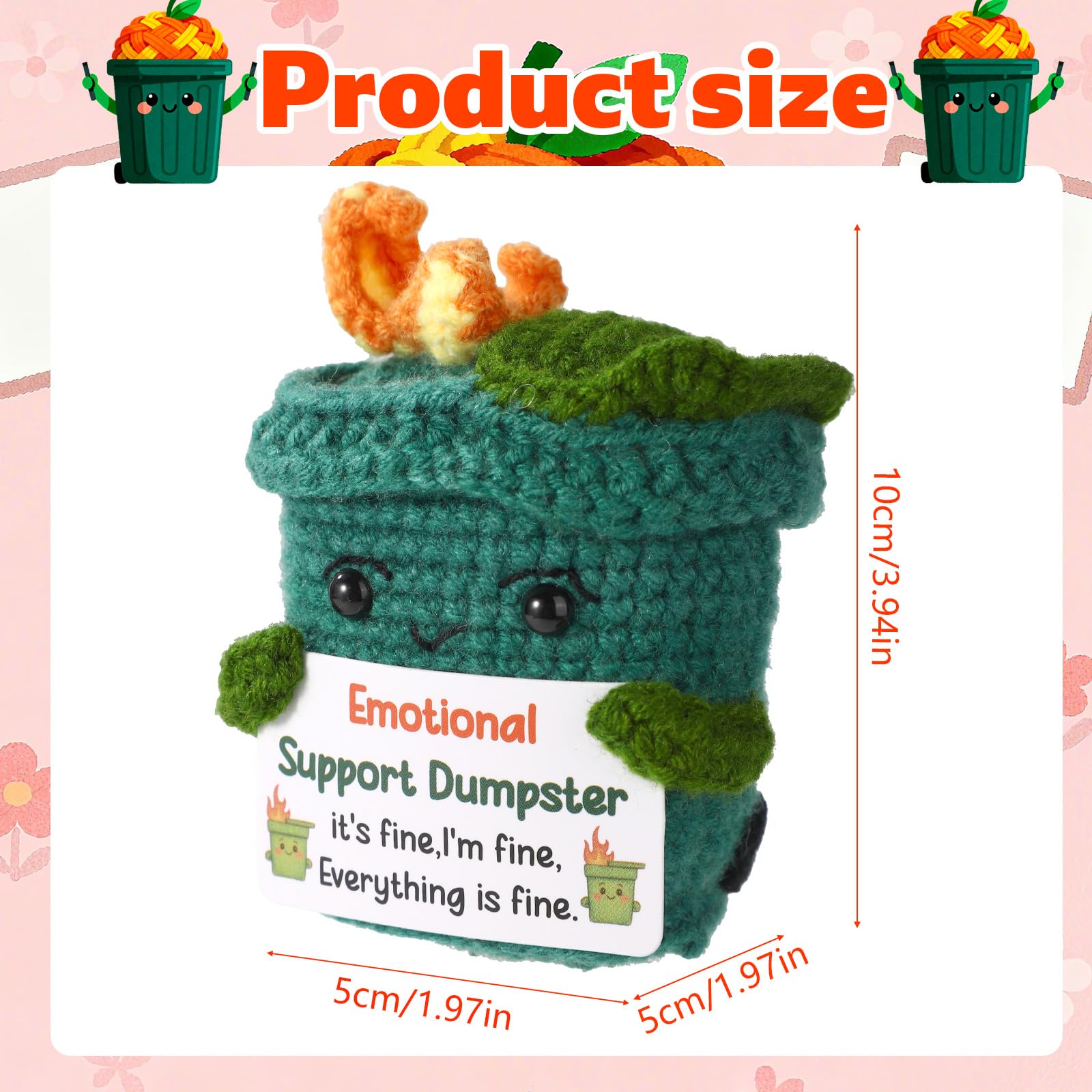 TOYMIS Crochet Trash Can, Adorable Knitted Positive Trash Can with Inspirational Card Funny Positive Doll for Encouragement & Accompany - Image 2
